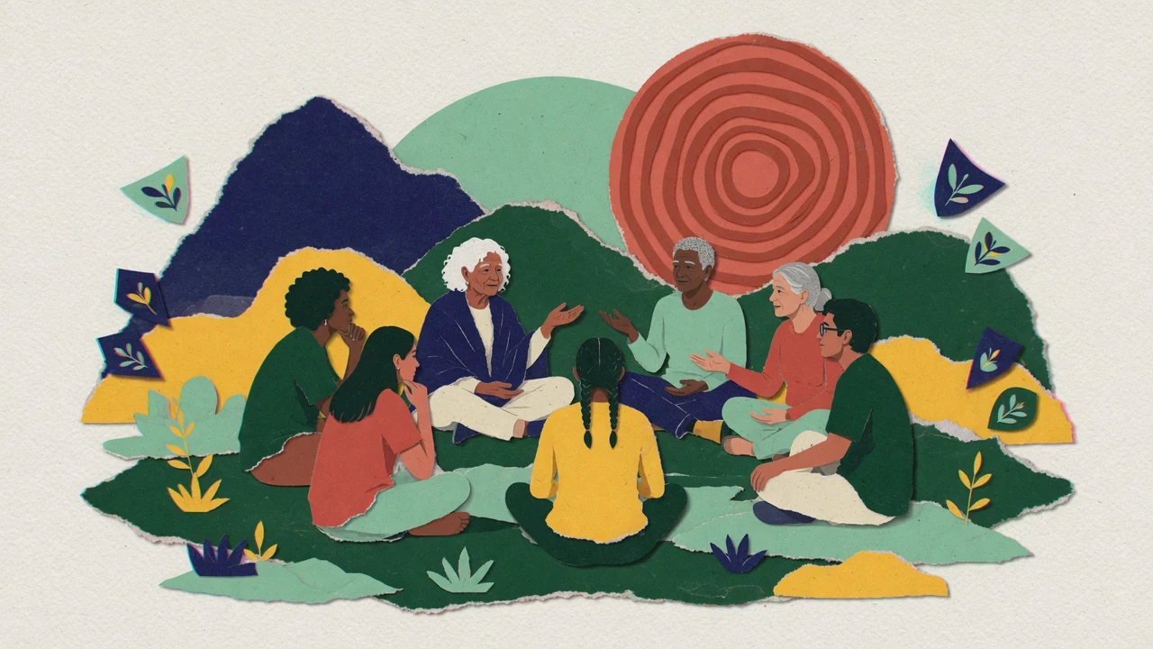 Illustrated community learning scene