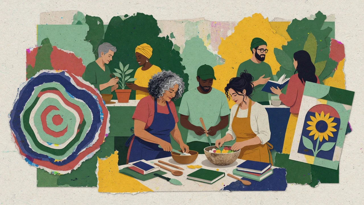 Illustrated community learning scene